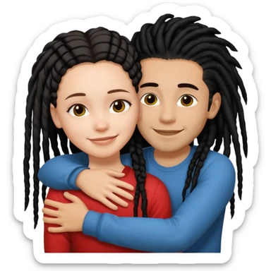 white girl hugging lightskin boy with black dreads sticker