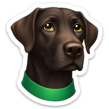 Dark brown Labrador retriever with green collar looking straight sticker