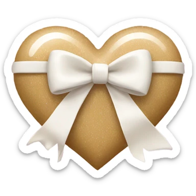 Beige heart with a white bow and glitter sticker