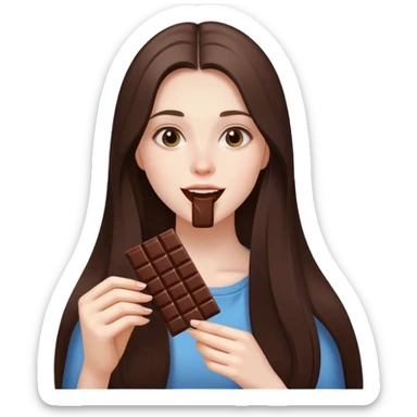 beautiful pale brunette girl with long hair eating a bar of chocolate  sticker