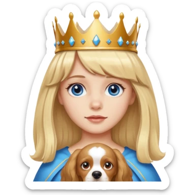 simple Blonde girl with bangs and blue eyes, and a simple crown. giving cockerspaniel energy sticker