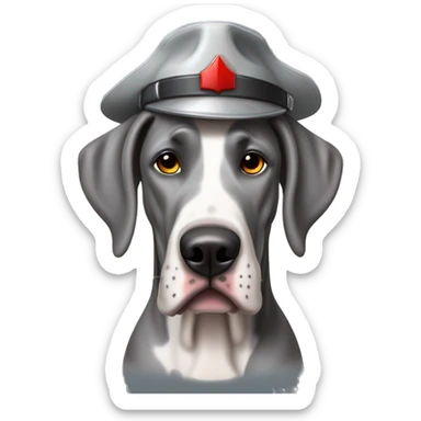 Merle grey Great Dane wearing a red fighter fighter hat  sticker
