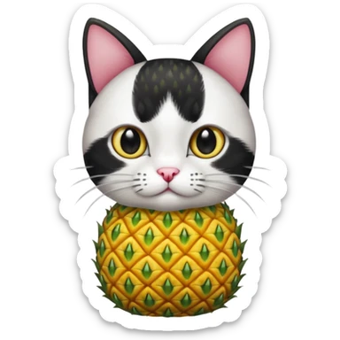 Black and white cat with pineapple shirt on. sticker