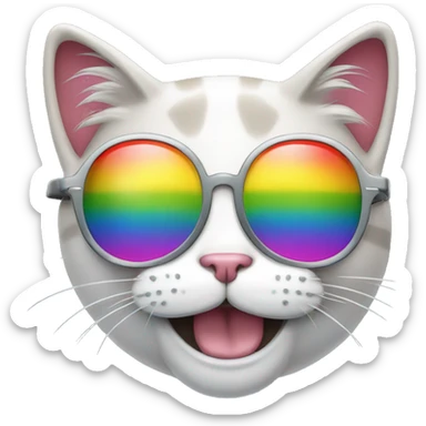 laughing cat with tears wearing rainbow glasses sticker
