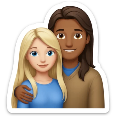 blonde hair blue eyes woman embracing a taller man who has brown skin and dark hair more like the first one make the man taller and the woman have long hair and both smiling sticker