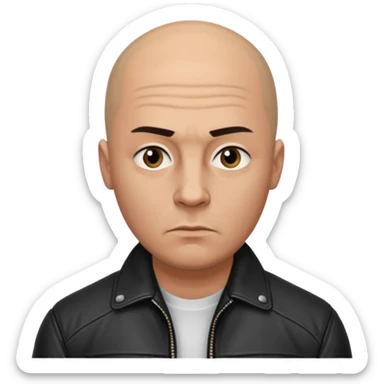 Bald Russian 1990s gangster emoji, leather jacket, , serious face sticker