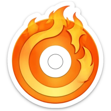 A minimalist CD disc with a subtle fire design, orange flames sticker