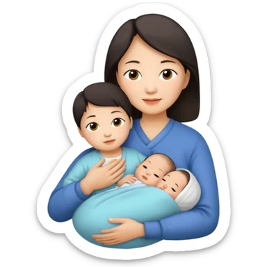 A Chinese mother (around 40) with her newborn and her 60-year-old mother. sticker