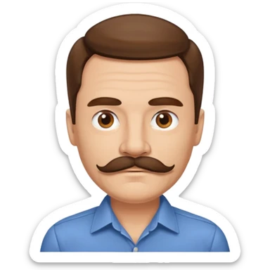 man with mustache, brown hair, 50 years old, shirt, high temple sticker