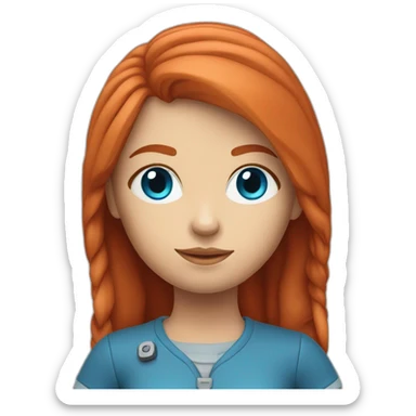 blue-eyed red-haired girl with 3d printer sticker