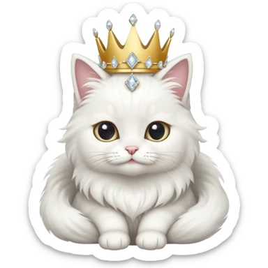 Cat Queen – fluffy white cat with a small diamond tiara, sitting
 sticker