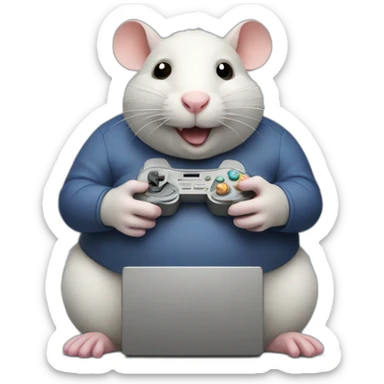 Fat Rat playing computer video games sticker