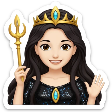 Libera, Goddess of Death from Gods and Goddesses with long dark brown hair, black sequin outfit sticker