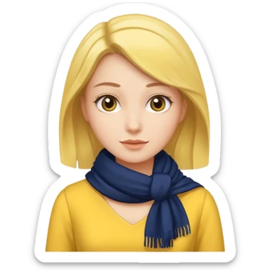 Woman with navy scarf, yellow dress sticker