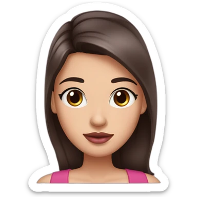 Women with long dark brown hair and long eyelashes dark brown eyes with pink cheeks and pink lips and thick dark brown eyebrows sticker