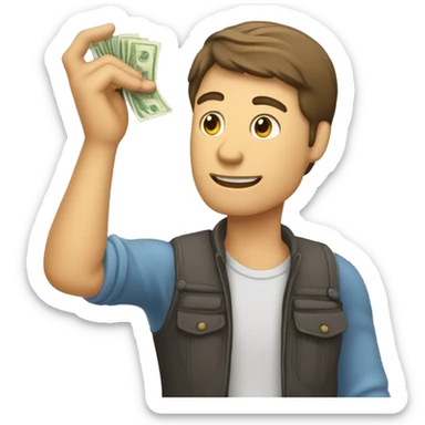Homme qui porte des billets dans ses mains sticker