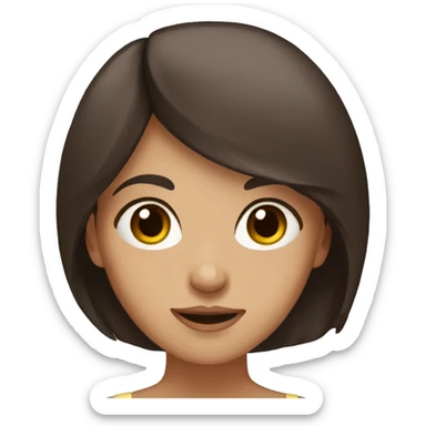 A girl with dark brown hair and brown eyes with brown glass sticker
