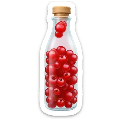 transparent bottle with red fluent, red currant sticker