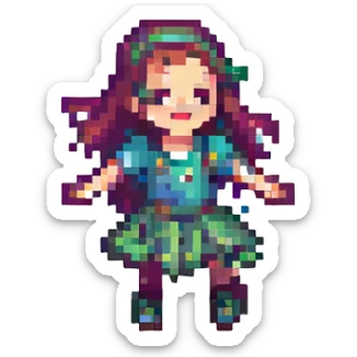 a girl dancing, pixel art style sticker