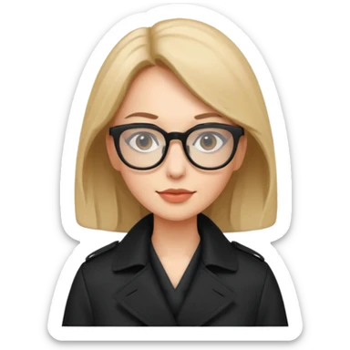 woman in black trenchcoat and glasses sticker