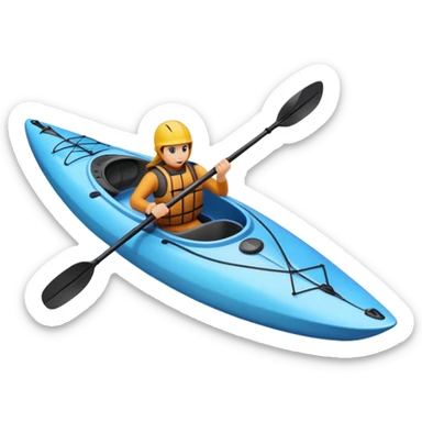 An icon showing a close-up of a sleek kayak with double-bladed paddles gliding through water. Splashes surround the boat as it cuts across a calm surface, symbolizing speed and focus. Transparent background emphasizes the dynamic and personal nature of kayak paddling. sticker