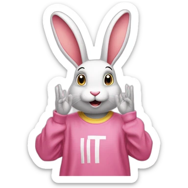 it-was-not-me,-i-am-innocent.-portrait-of-confused-nervous-pink-rabbit-raising-palms-up-in-surrender-and-staring-wearing-yellow-teeshirt sticker