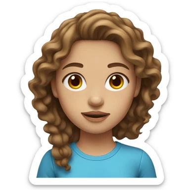 Girl with wavy brown hair, light skin and blue eyes sticker