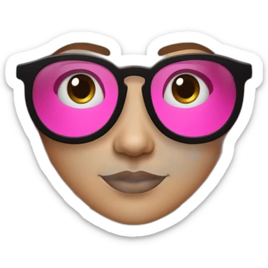 Mujer pelo negro largo con lentes rosa bajito, piel blanca y ojos negros tomando fotos de producto con su camara  sticker