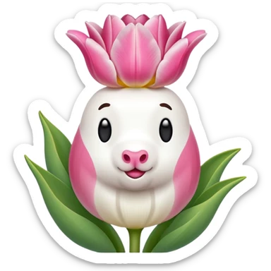 Un 🐑 lindo teniendo un tulipán rosa sticker