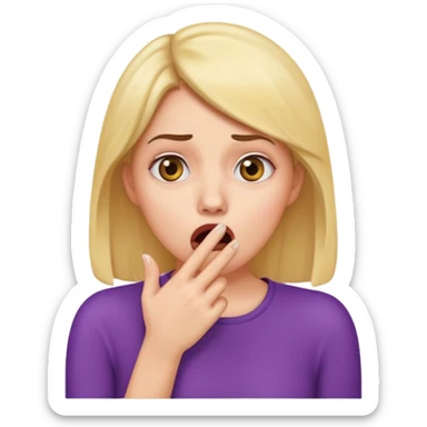 scared woman with her hand on mouth, emoji style, more details, sideways pose, different expression sticker