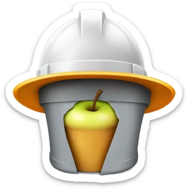 apple core with a construction hat sticker
