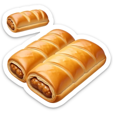 cinematic-realistic-sausage-roll-dish-emoji,-depicted-with-a-crisp,-golden-pastry-wrapped-around-flavorful-sausage,-rendered-with-detailed-textures-sitting ona.     plastic wrapper unrapped  sticker
