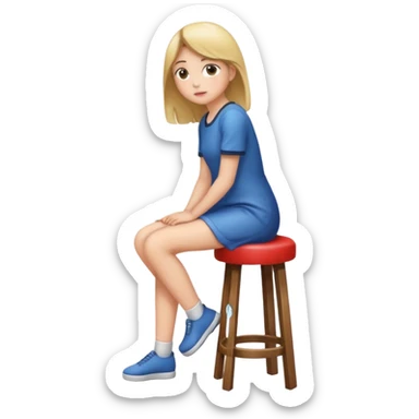 a girl is sitting on a stool seeing whole body toward left side sticker