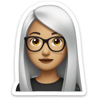 asian girl with dark skin coo, black long straight hair and wearing rounded black Glasses sticker