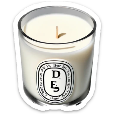 One white diptyque candle with label. Baies scented sticker