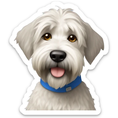 pretty woman blonde hair blue eyes hugging a white and gray soft coated wheaten terrier dog sticker