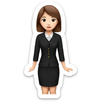 asian young woman brown-haired teacher in black daily dress  sticker