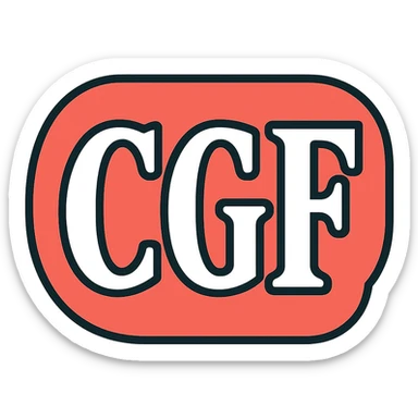 Discord emote, 'CGF' in a classic typeface, white fill, white border, minimal and bold, transparent background, 128x128 sticker