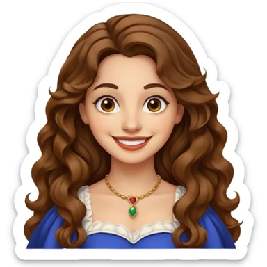 30 yr old italian woman, long brown wavy hair, big brown eyes, huge smile, fancy dress, no bangs,  sticker