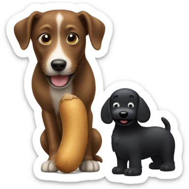 a smiling peanut standing near a black dog  sticker