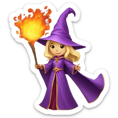 female blonde elf wizard wearing purple robes casts fireball sticker
