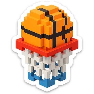 Voxel-style basketball in a net, no background, variation 8. sticker