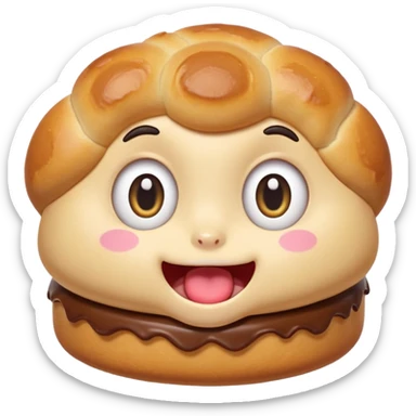 Funny cartoon mini  chochklet pastry, slightly messy and squished, big round eyes, wide open mouth, playful surprised expression, text above: "ПАСТИЧКА", chibi style, Twitch emoji style, transparent background, colorful

 sticker