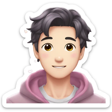 Gorgeous bright sparkly romantic Asian anime gentle man with blushing face aesthetic trending style outside sticker