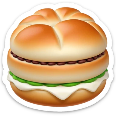 Red bean paste bun Dousha Bao with visible filling, simplified emoji style with bold outlines and bright colors, cartoon style sweet Chinese steamed bun sticker