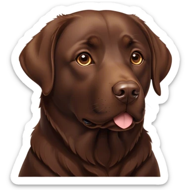 Cinematic Noble Chocolate Labrador Portrait Emoji, Poised and regal, with a robust, muscular build and a rich, glossy chocolate Fur, deep-set soulful brown eyes, Simplified yet sharp and sophisticated features, highly detailed, glowing with a soft, dignified glow, high shine, intelligent and gentle, stylized with an air of confidence, focused and attentive, soft glowing outline, capturing the essence of a watchful and loving companion, so majestic it feels as though it could bound out of the screen with effortless authority! sticker