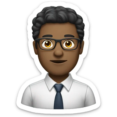 man with glasses with dark hair and light skin working in office sticker