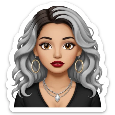 Latina makyaj olsun, düz fiyatlar, halka küpeler büyük gümüş renginde olsun, kolye taksın gümüş renginde. Günümğzdeki latina girl ler gibi olsun saçı uzun olsun. crop olmasın baddy giyisin. makyaj bol olsun, dudak kalemi dudağını dolgun yapsın, kirpiği olsun, saçı kaparık olmasın sticker