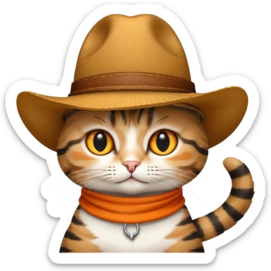 tabby cat with a wide-brimmed cowboy hat sticker