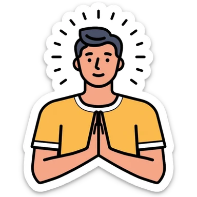 Person with hands folded, praying and talking to God, divine connection sticker